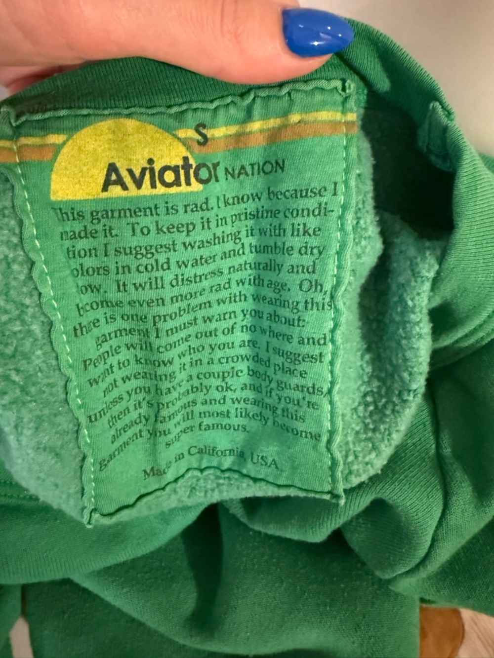 Aviator Nation Smiley Face Sweatshirt Green Pullover Size Small - Picture 2 of 4
